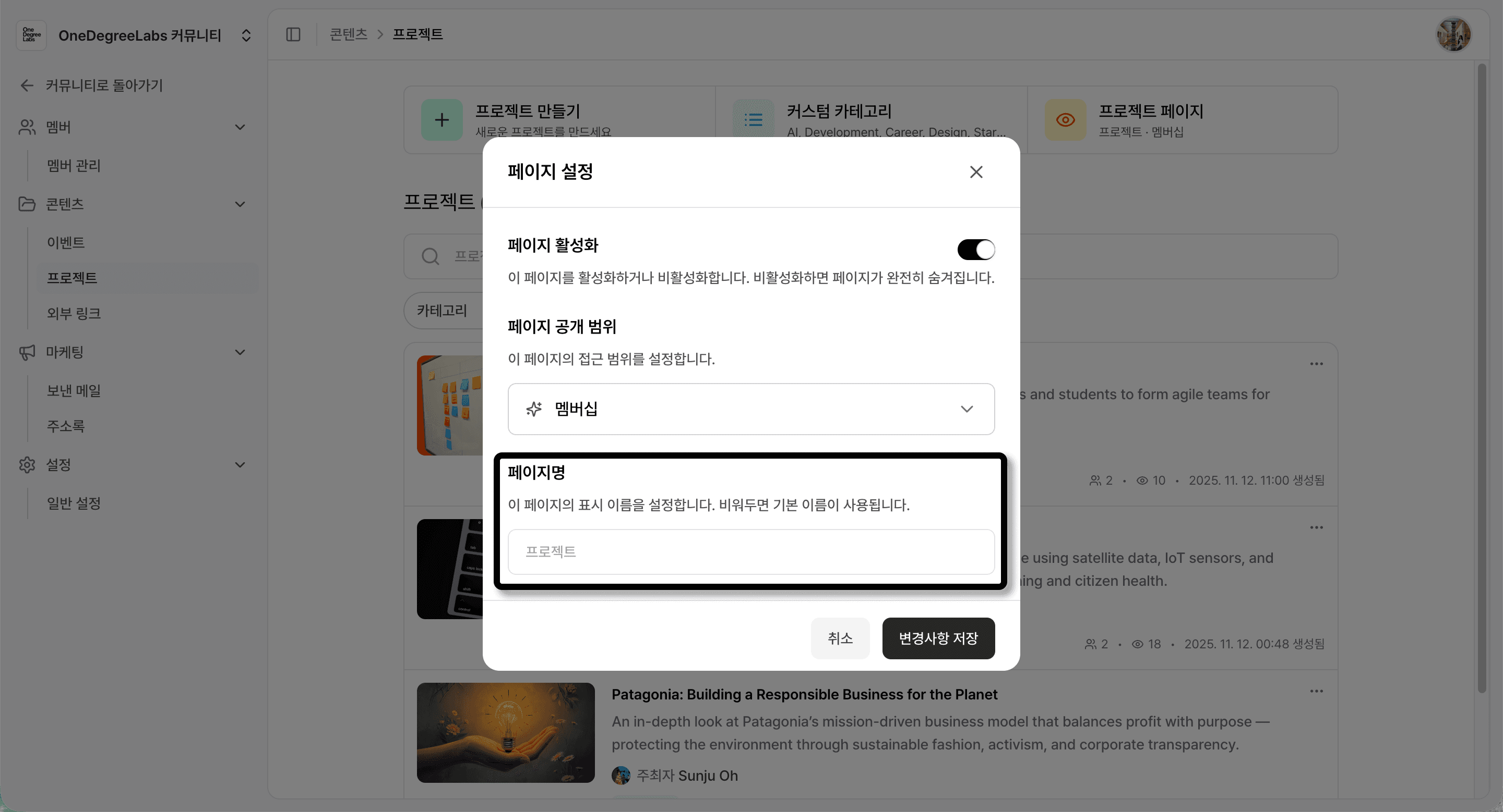 페이지명 설정