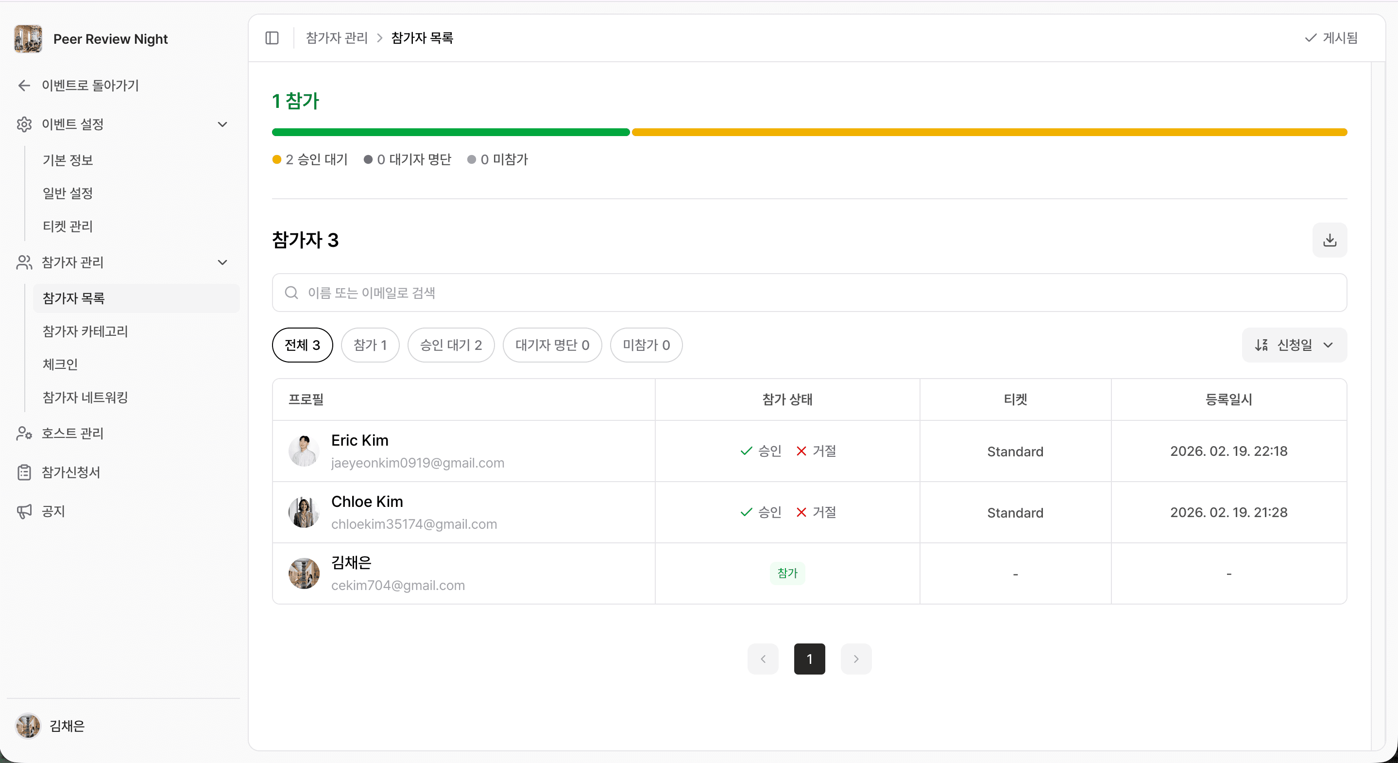 참가자 목록 진입